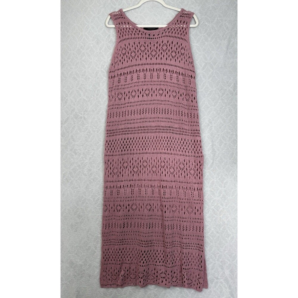 Ashley Stewart Maxi Dress Womens 18/20 Pink Crochet Beach Cover Up Resort Boho